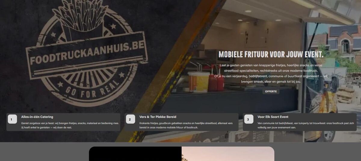 Startpagina van hamburgeronwheels.be, mobiele foodtruckcatering