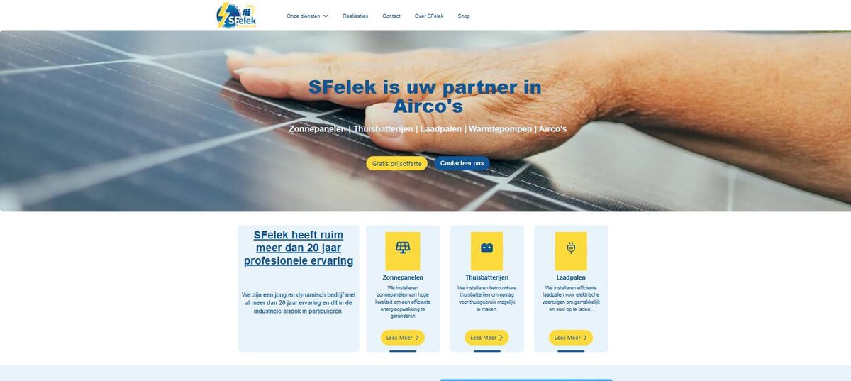 Startpagina van sfelek.be, zonnepanelen en groene energie