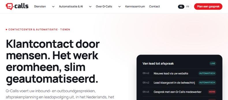 Startpagina van q-calls.be, contactcenter en automatisatie